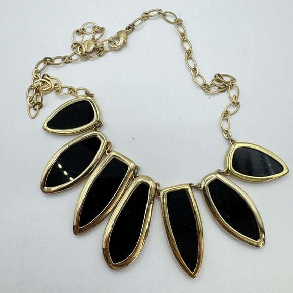 Stella & Dot Necklace Black Gold Tone  Rhinestone Allegria Bib Statement Jewelry - Picture 8 of 13